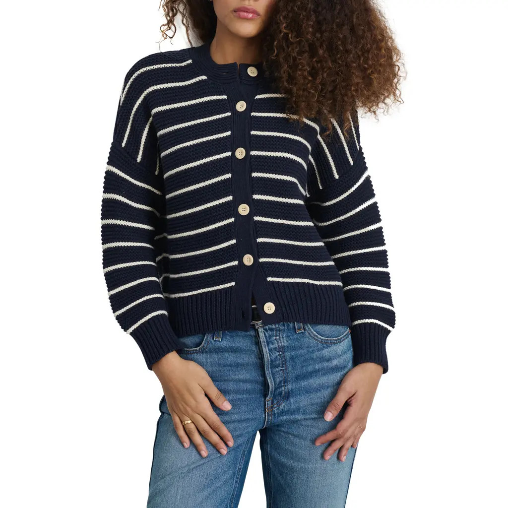 Alex Mill Nico Chunky Stripe Cotton Cardigan in Navy/ivory at Nordstrom, Size X-Small | Nordstrom