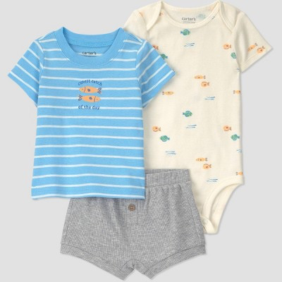 Carter's Just One You® Baby Boys' 3pc Goldfish T-Shirt with Bodysuit and Shorts Set - White/Blue 3M | Target