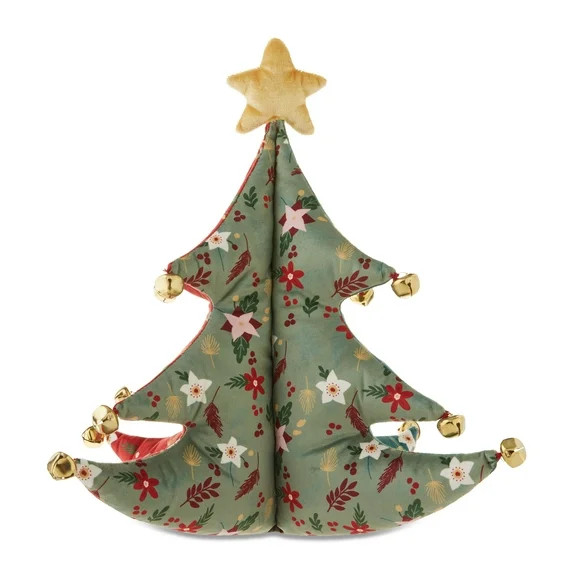 17.5" x 14" Floral Christmas Tree Decorative Pillow, Green, White, and Red, by Holiday Time | Walmart (US)