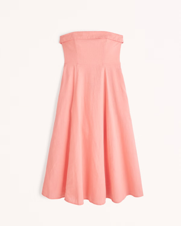 Strapless Linen-Blend Midi Dress | Abercrombie & Fitch (US)