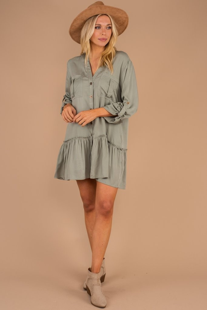 Get Where You're Going Olive Green Ruffled Hem Dress | The Mint Julep Boutique