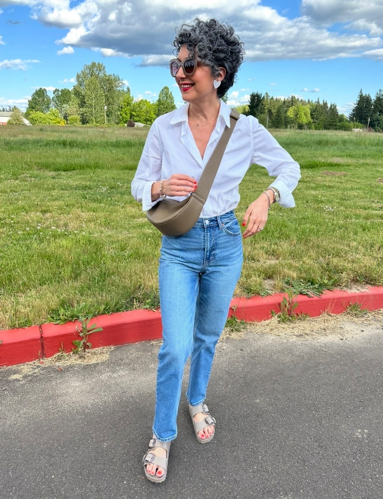 Monday OOTD - wearing a medium in shirt and 4 in jeans. 40 in Birks.

#LTKootd