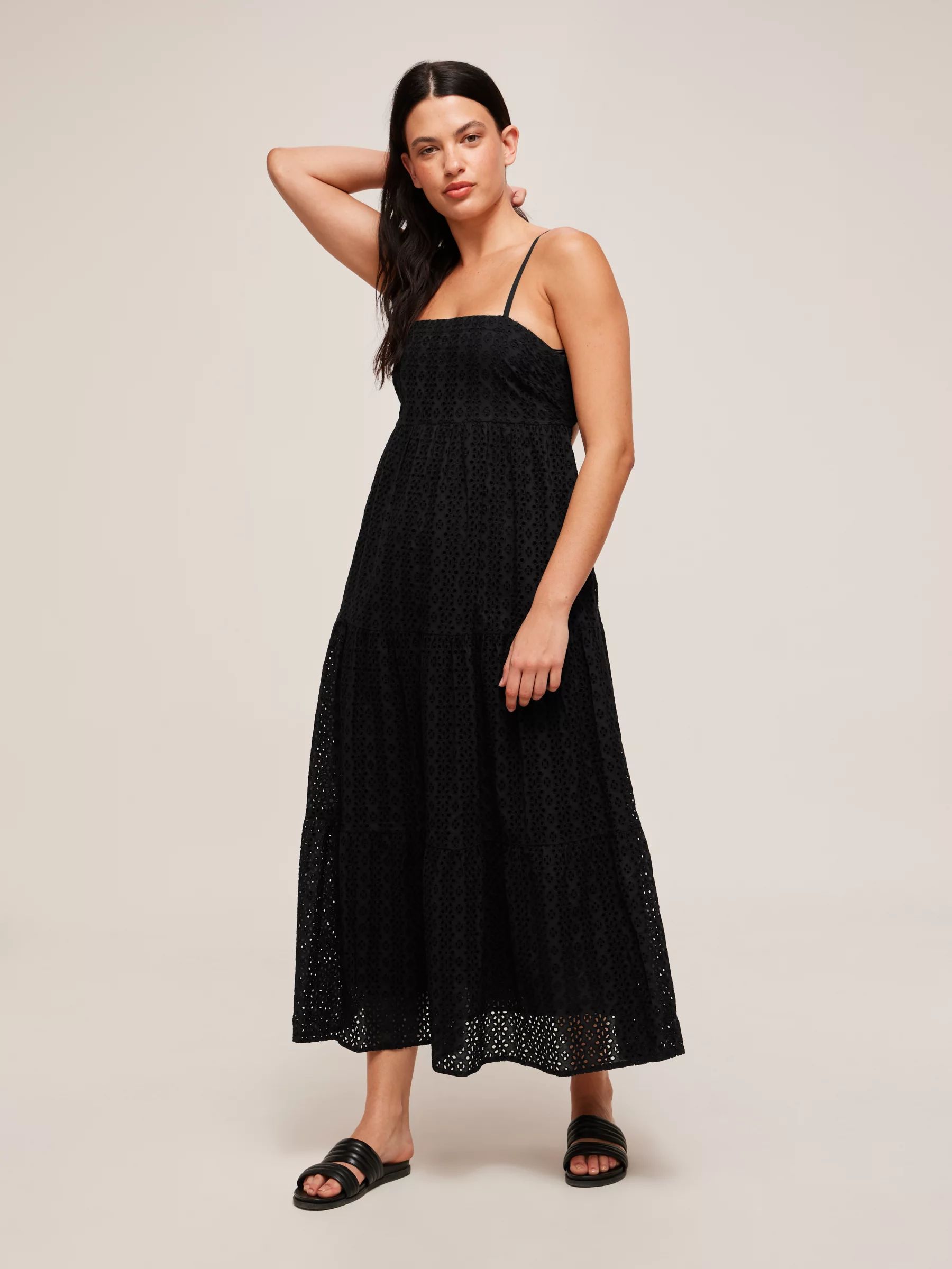Seafolly Broderie Anglaise Tiered Maxi Dress, Black | John Lewis (UK)