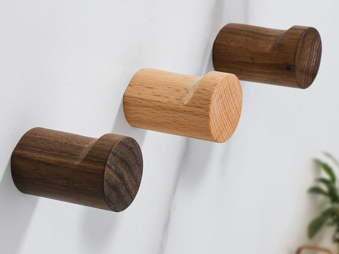 Set of 4pcs Black Walnut & Beech Wood Wall Pegs, Decorative Wood Wall Hooks, Modern Entryway Wall... | Etsy (US)