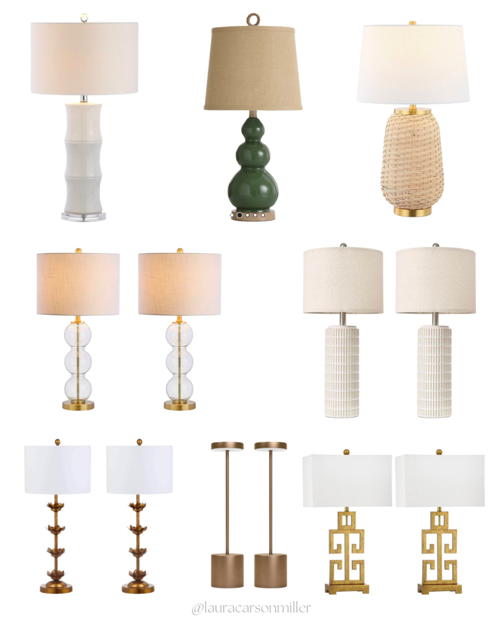 Ready to throw some shade - in a good way - all around your home or office? The right lighting is key and can enhance or diminish your ability to relax, read, be creative or do your job! I’ve linked the exact lamps shown plus some inspired picks for all the rooms where you work or play or wind down. A lamp is an easy and sometimes inexpensive choice to refresh a room or an area. Trust me, you’ll never be sorry you added more or better lighting and you’ll be pleasantly shocked at how much more you enjoy life when you shed the proper light on everything!! 
Lighting, lamps, side table lamps, floor lamps, lamp shades, interior decor, interior design, home design, office decor, bamboo, rattan, gourd, ceramic, glass, Laura carson miller, lifestyle blogger, decorator 

#LTKHome #LTKFamily #LTKStyleTip