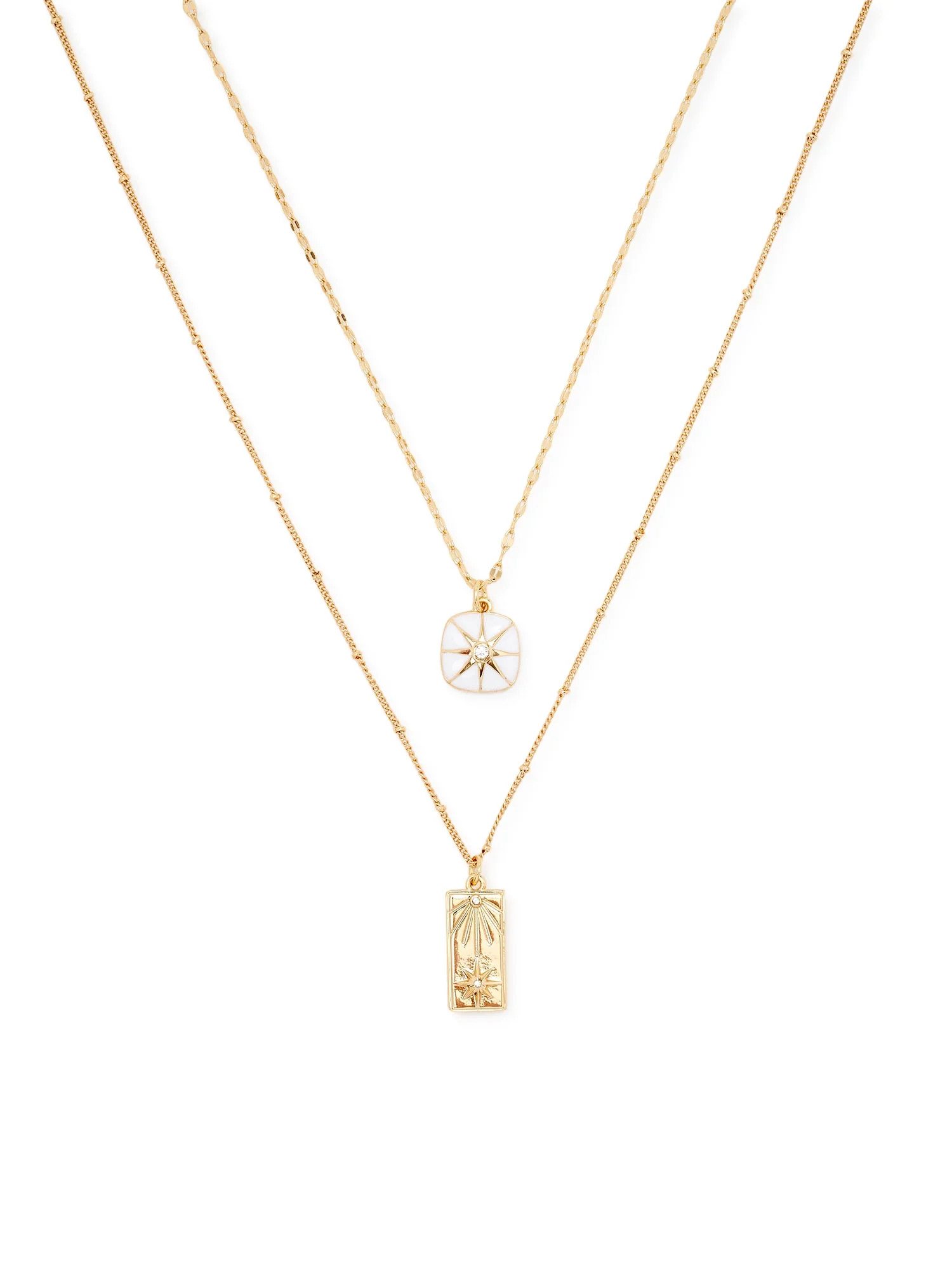 Scoop Womens 14KT Gold Flash-Plated White Enamel Celestial Pendant Necklace Duo, 2-Piece | Walmart (US)