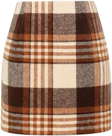 Kinghua Womens Wool Plaid Mini Skirt Fall Winter High Waisted Bodycon Pencil Skirt | Amazon (US)