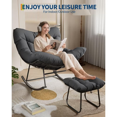 Oversized Rocking Chair Set with Ottoman – Handwoven Wicker, Soft Cushion, Sturdy Metal Frame, Ergonomic Garden Lounge Chair | Target