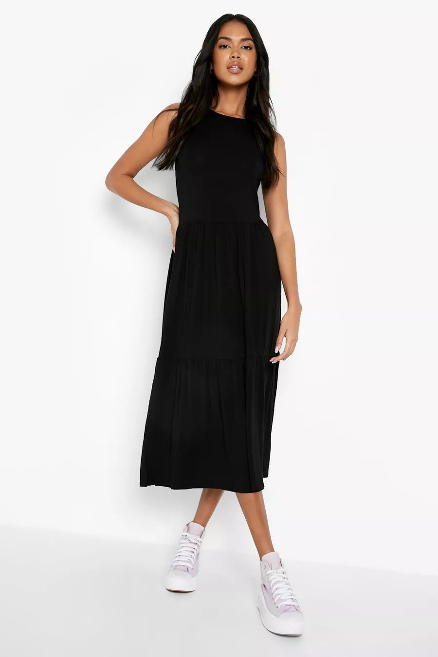 Sleeveless Midi Smock Dress | Boohoo.com (UK & IE)
