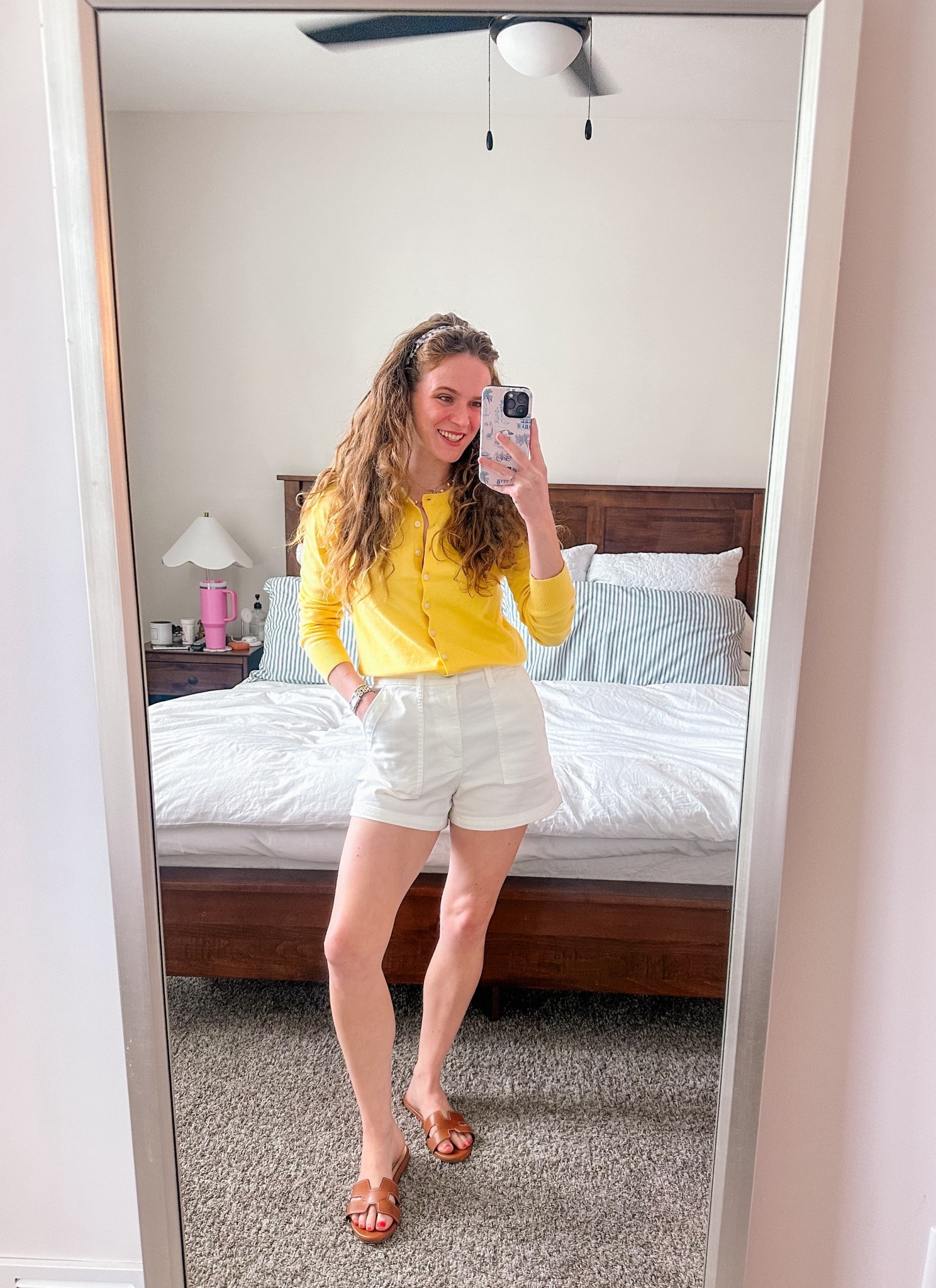 Sunny Friday OOTD ☀️ Preppy Style | Classic Style | Summer Style | Summer Outfit | Yellow Cardigan | White Denim Shorts 