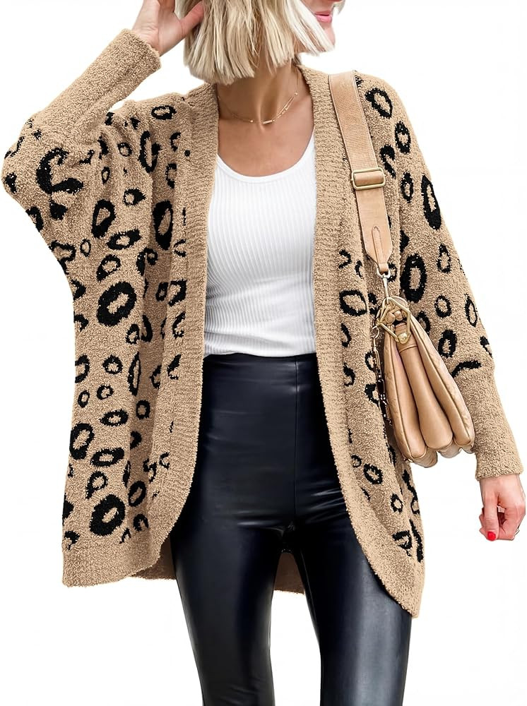 BTFBM Leopard Cardigan for Women Knit Fall Fashion Clothes | Amazon (US)