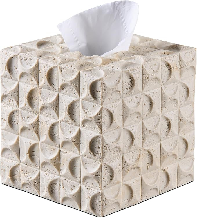 Natural Travertine Textures Tissue Box Cover Square for Home Decor, Relief Sculptured Geometric C... | Amazon (US)
