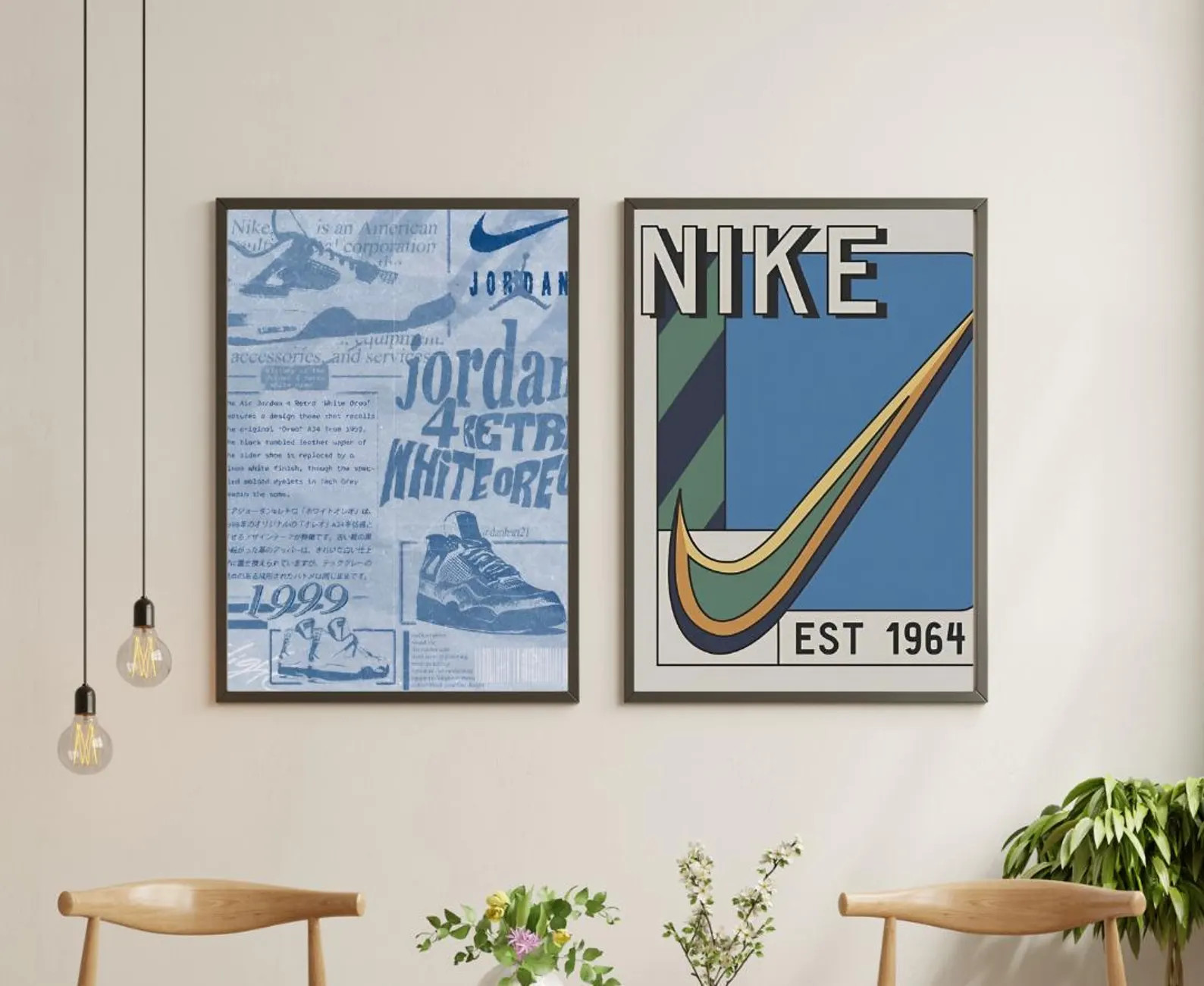 Set of Two Nike Vintage Posters Retro Sneaker Wall Art Digital Download Prints I Minimalist I Hyp... | Etsy (US)