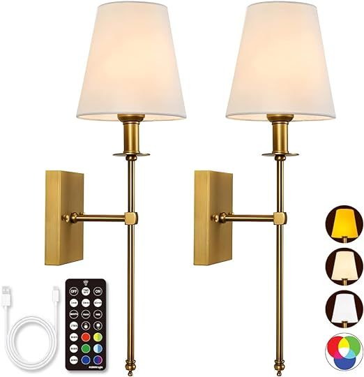 YESIE Rechargeable Battery Operated Wall Sconces Set of Two,4 Color Temperatures,2X40W Equivalent... | Amazon (US)