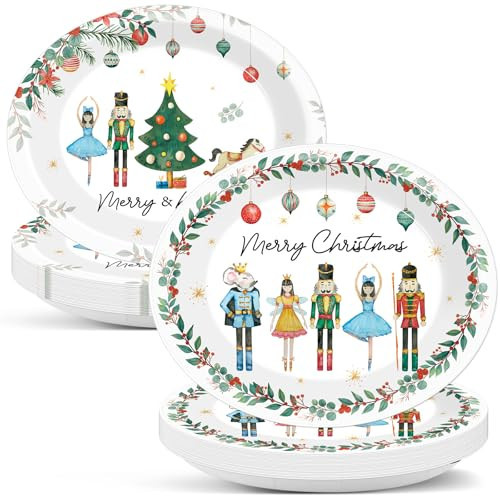 50Pcs Nutcrackers Oval Plates 11 Inch Large Christmas Watercolor Nutcrackers Tableware Set Nutcracker Theme Xmas Disposable Dinnerware for Christmas Party Home Winter Holiday Decoration Supplies | Amazon (US)