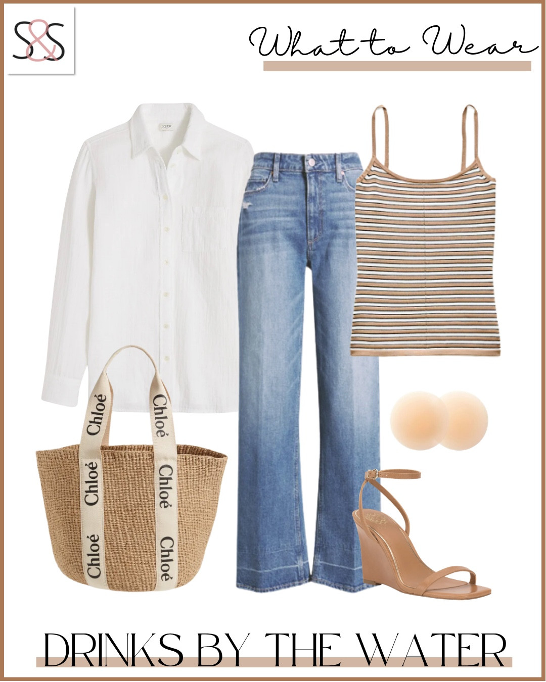 I'm bringing major waterfront vibes with this relaxed yet polished combo.

summer casual outfits striped tank tops wide leg jeans woven tote bags brown sandals vacation style beachside dining looks comfortable chic ensembles

#LTKOver40 #LTKSeasonal #LTKgrwm