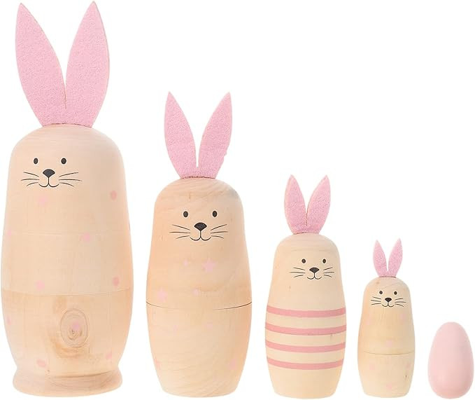 ARTIBETTER Rabbit Bunny Nesting Doll Family Wooden Matryoshka Russian Doll Handmade Stacking Toy ... | Amazon (US)