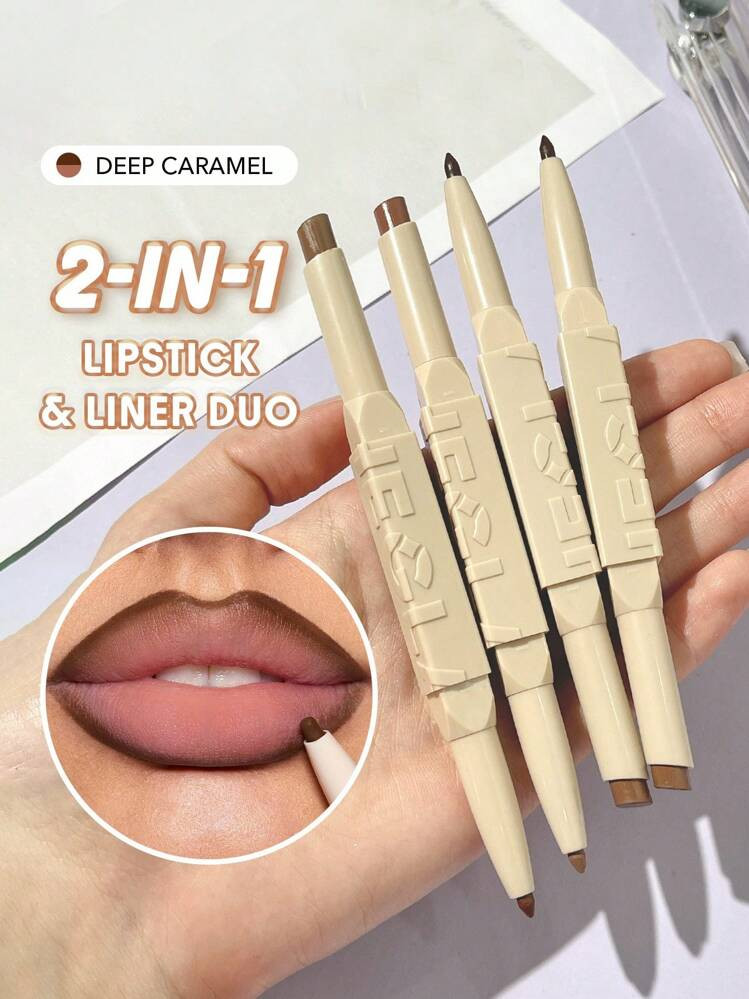 SHEGLAM Glam 101 Lipstick & Liner Duo-Deep Caramel 2-In-1 Matte Dual-Ended Lip Liner Lipstick Pen... | SHEIN