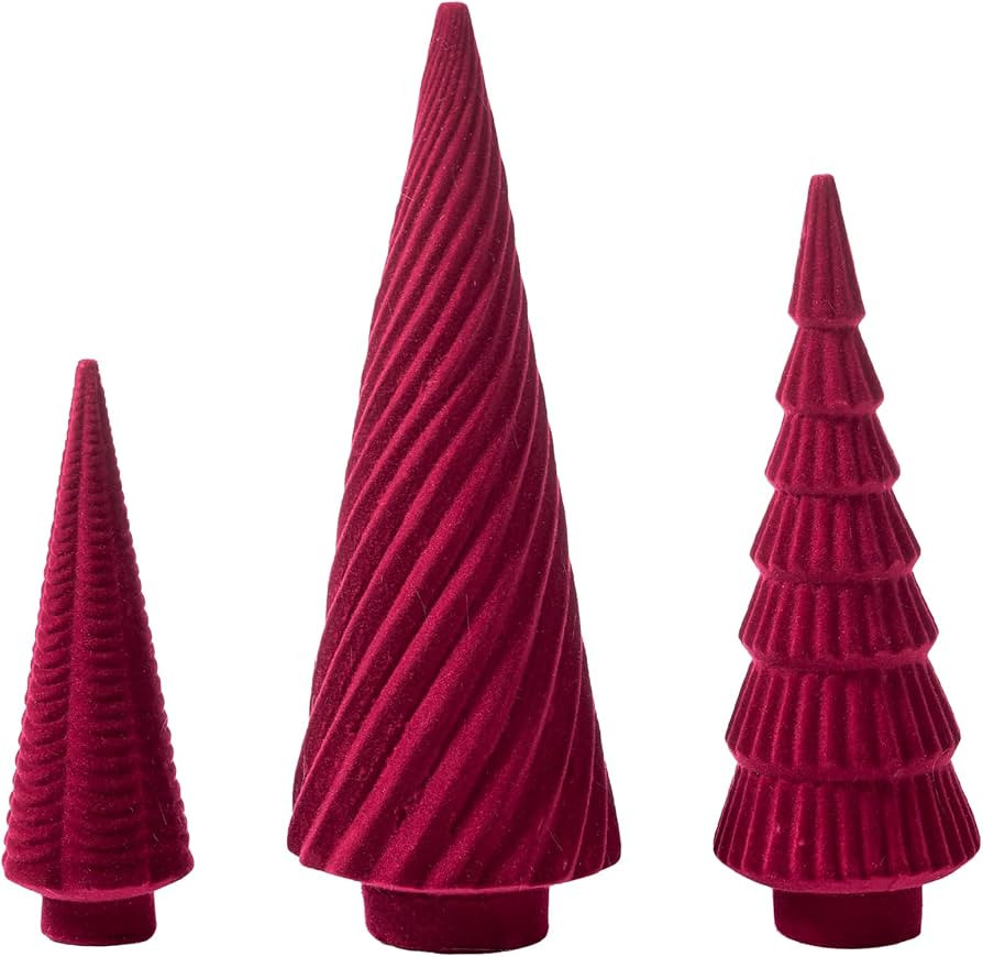 DN DECONATION 3Pcs Flocked Red Velvet Table Top Christmas Tree, Resin Xmas Tree Figurine Decor wi... | Amazon (US)