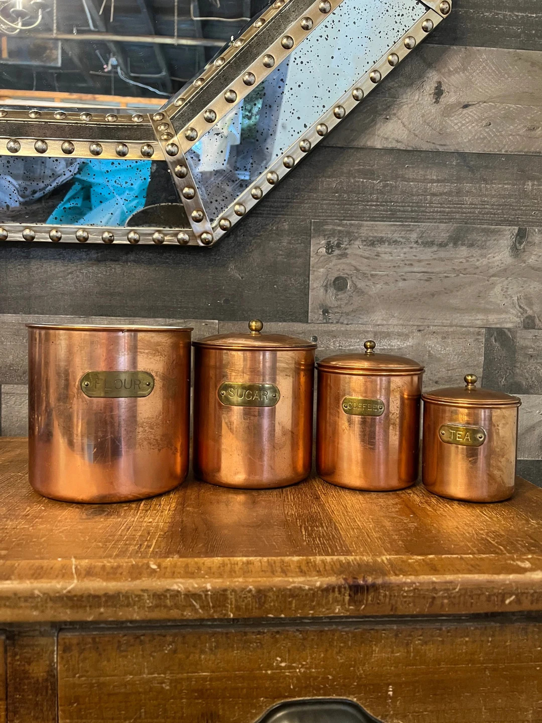 Vintage copper and brass DAEWOOD canisters flour, sugar, coffee, tea canisters - vintage kitchen ... | Etsy (US)