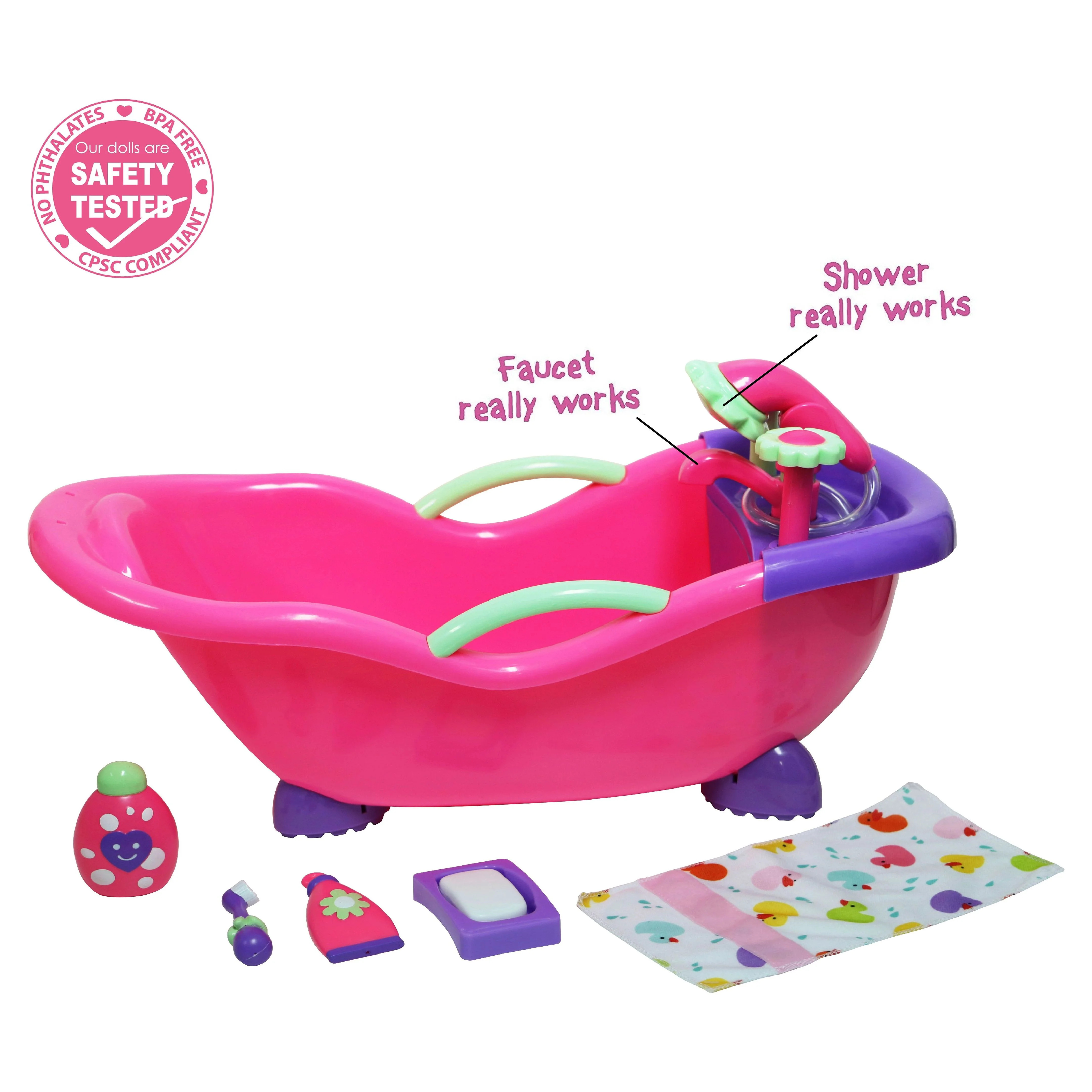 JC Toys For Keeps! Baby Doll Bathtub and Accessories with Real Working Shower Fits Most Dolls Up ... | Walmart (US)