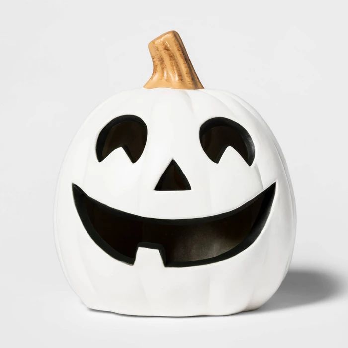 9" Lit One Teeth Pumpkin Decorative Halloween Prop White - Hyde & EEK! Boutique™ | Target