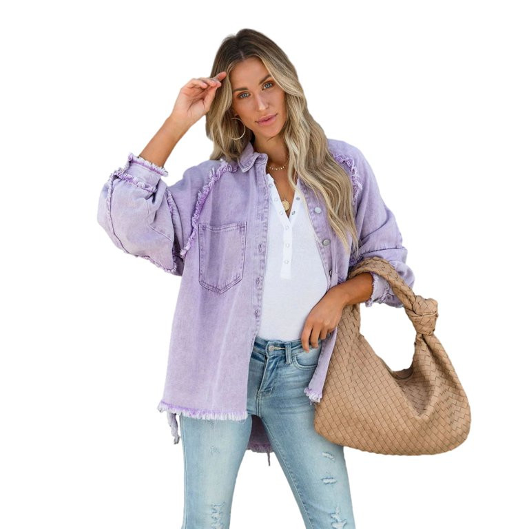 Women's Fall Oversized Jean  Casual Button Down Denim Shacket  Denim  Loose Long Sleeve Oversized... | Walmart (US)