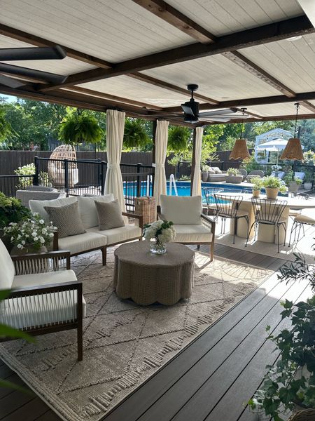 My new deck project is COMPLETE!!!! Shop all my furniture here! Deck design. Patio. Porch. Above ground pool. Outdoor rugs and furniture. Planters. Organic modern. European  

#LTKhome #LTKSeasonal