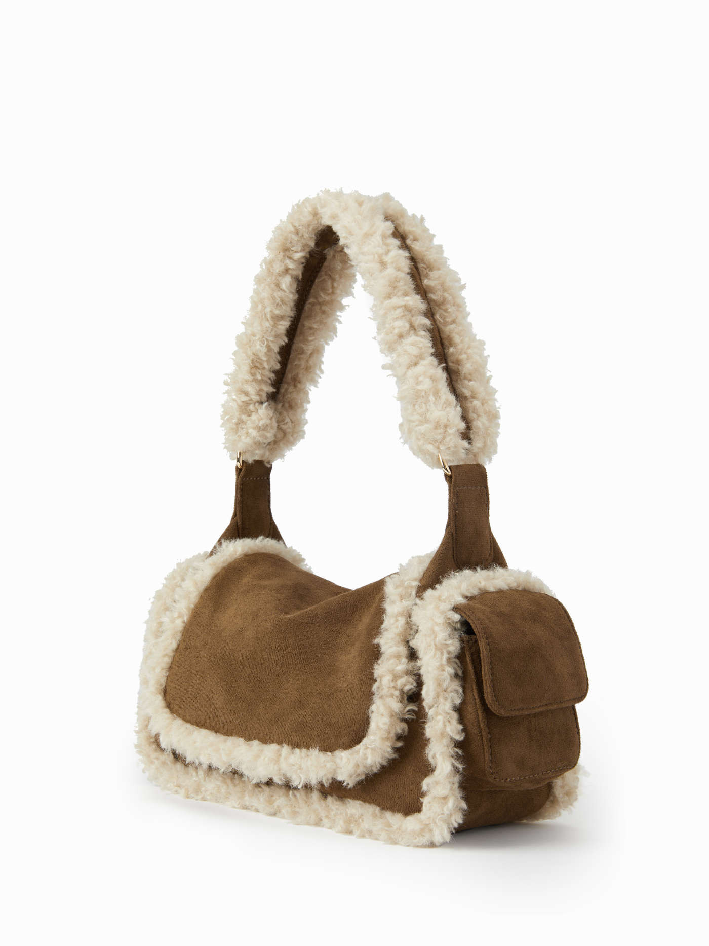 Suede Faux fur FAUX FUR TRIM SHOULDER BAG For Daily Casual Date Coffee Shop Work | Cider
