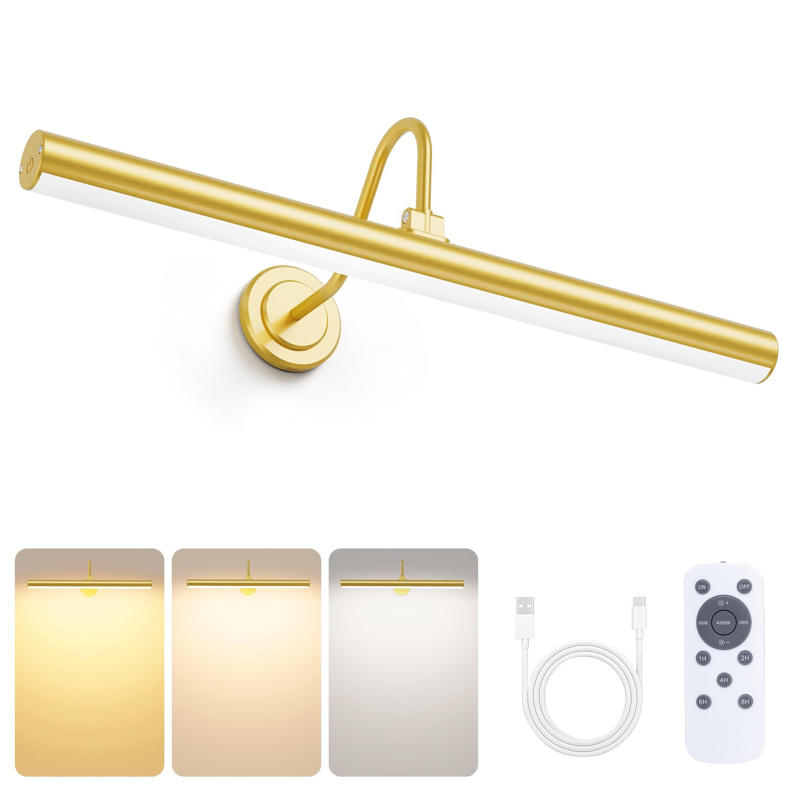 Bridika 16.5in Picture Lights for Wall Battery Operated, Wireless Picture Light with Remote, 3 Co... | Amazon (US)