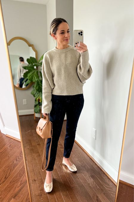 Wearing today 

Sweater xxs - brown 
Jeans: petite 24 
Shoes: tts 
Bag: polene un nano in textured tan 

#LTKstyletip #LTKSeasonal