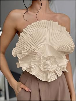 GORGLITTER Women's 3D Flower Crop Strapless Bandeau Pleated Sleeveless Tube Top | Amazon (US)