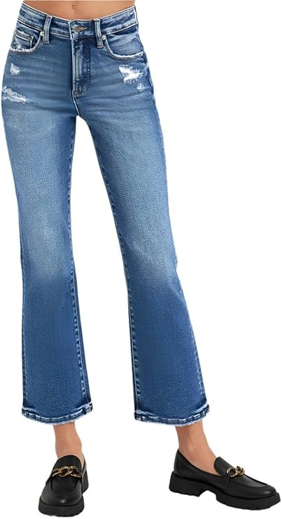 SALT TREE Risen Jeans - Tummy Control High Rise Crop Bootcut Jeans - RDP5937 | Amazon (US)
