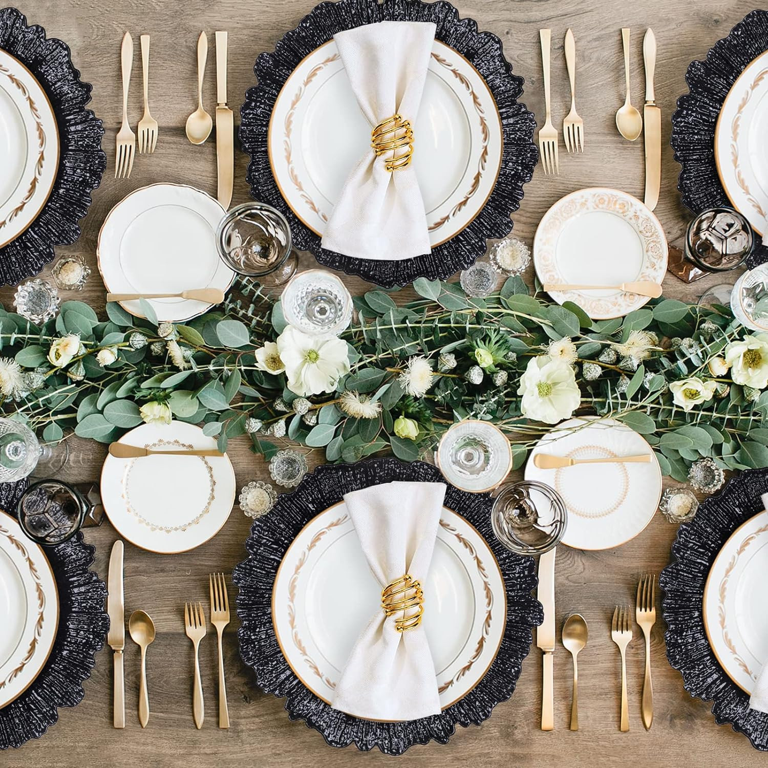 MAONAME Black Charger Plates Set of 12, Reef Plate Chargers for Dinner Plates, Plastic Decorative... | Amazon (US)