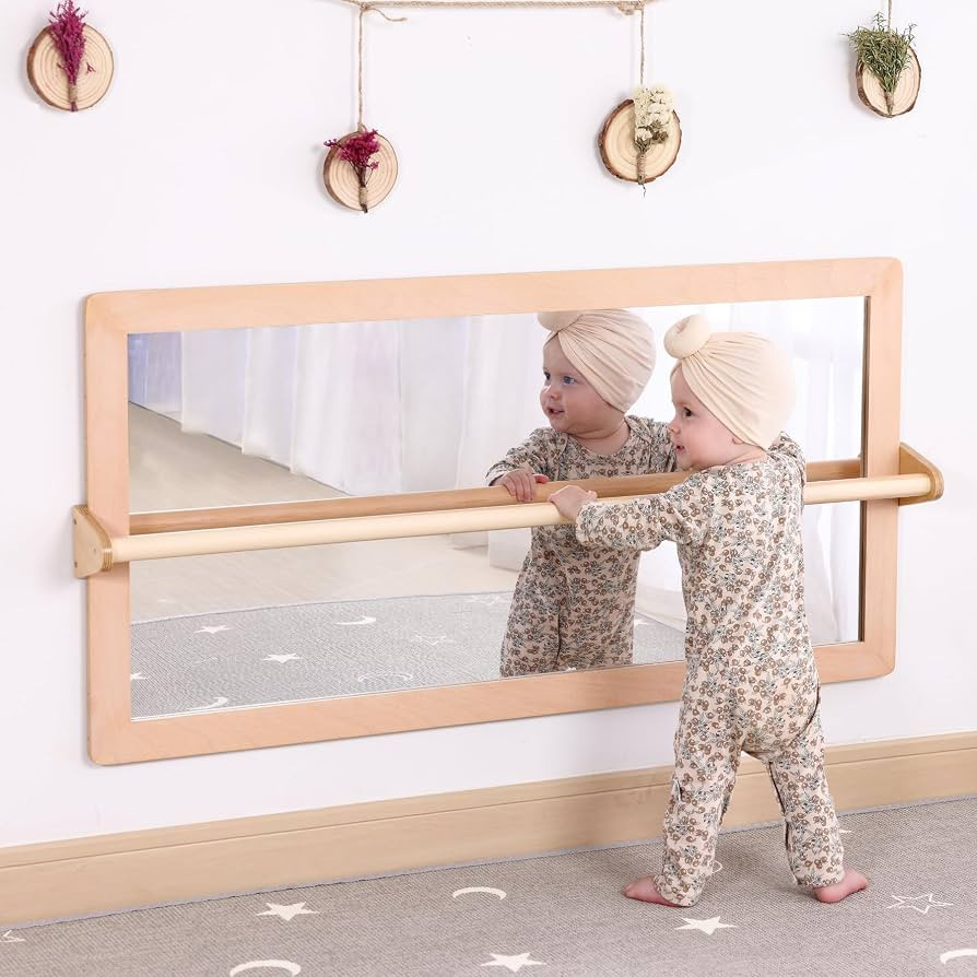 3-Position Montessori Shatterproof Safety Baby Mirror w/Pull Up Handrail, Infant Coordination Mir... | Amazon (US)