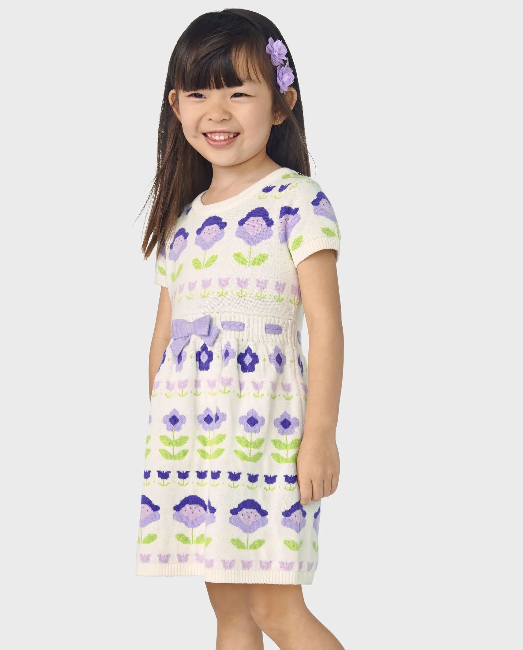 Girls Intarsia Floral Fairisle Sweater Dress - Lovely Lavender - bunnys tail | The Children's Place