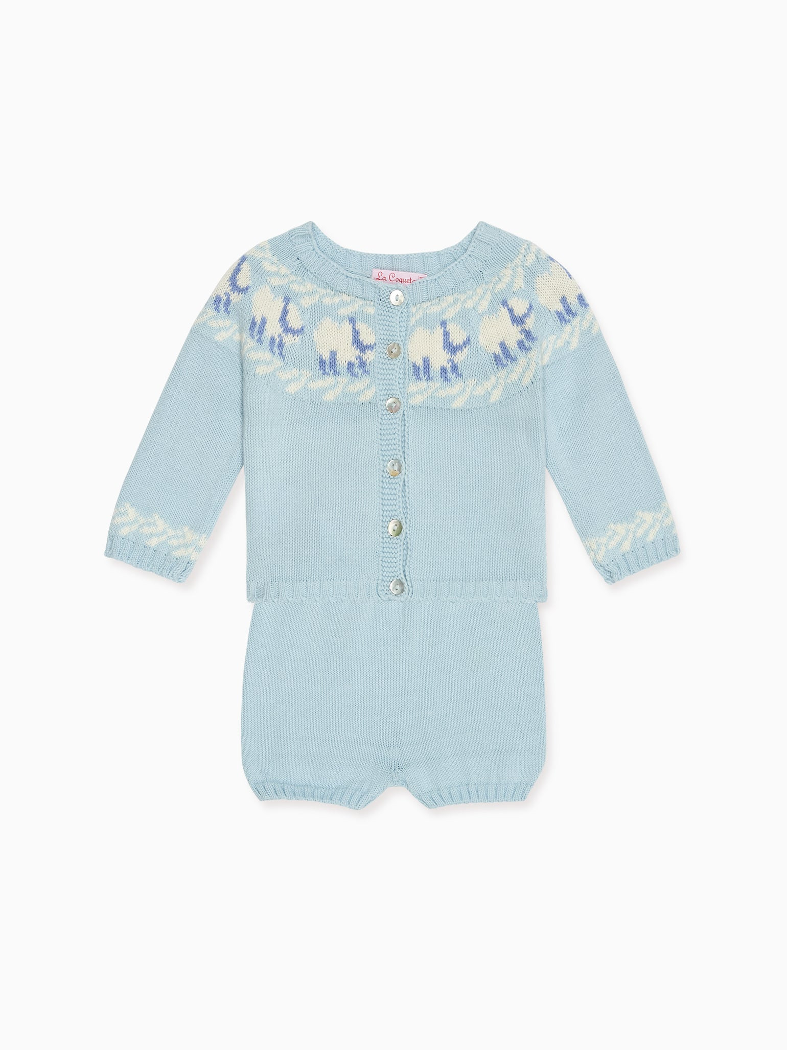 Light Blue Cordero Cotton Baby Knitted Set | La Coqueta (US)