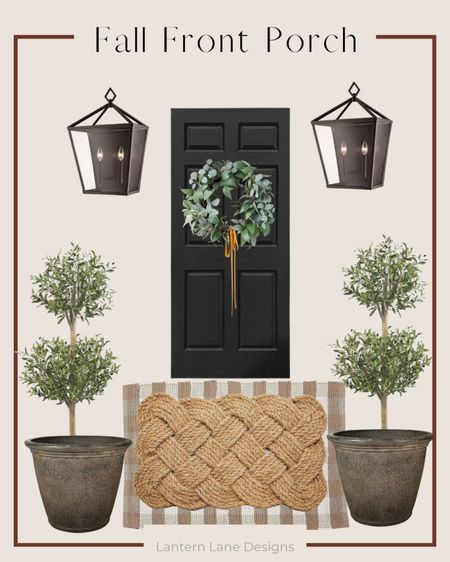 Fall front porch decor ideas. Olive topiaries, outdoor sconces, gingham rug, outdoor rug 

#LTKsalealert #LTKSeasonal #LTKhome
