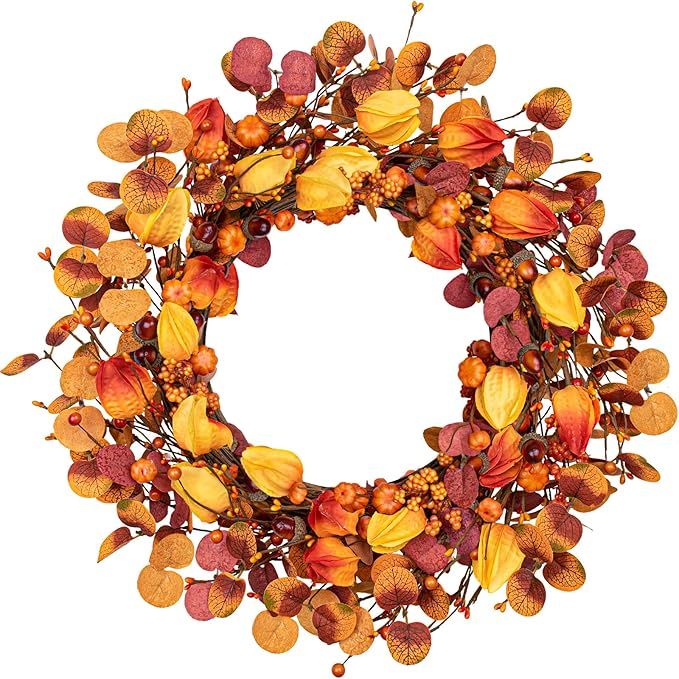 22 Inches Fall Wreaths for Front Door Autumn Wreath Harvest Wreath Eucalyptus Fall Wreaths with P... | Amazon (US)