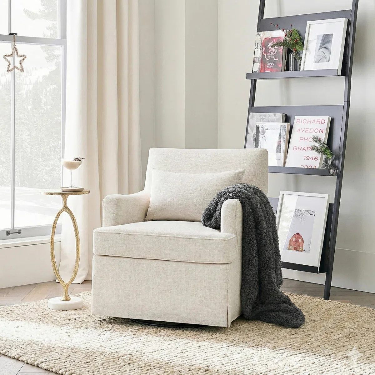 Jaxon 28.5"W Farmhouse Slipcovered Farmhouse Slipcovered Swivel Rocking Chair with Pillow Back | Wayfair North America