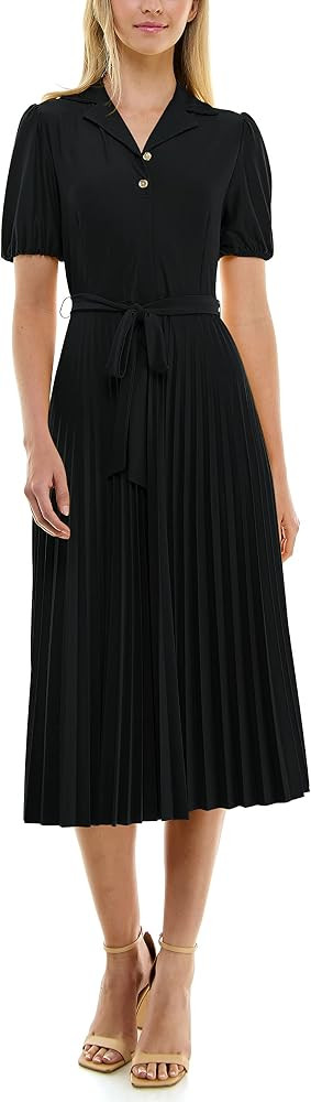Sharagano Women's Monaco Stretch Ity Dress with Pleated Skirt and Collared Neck | Amazon (US)