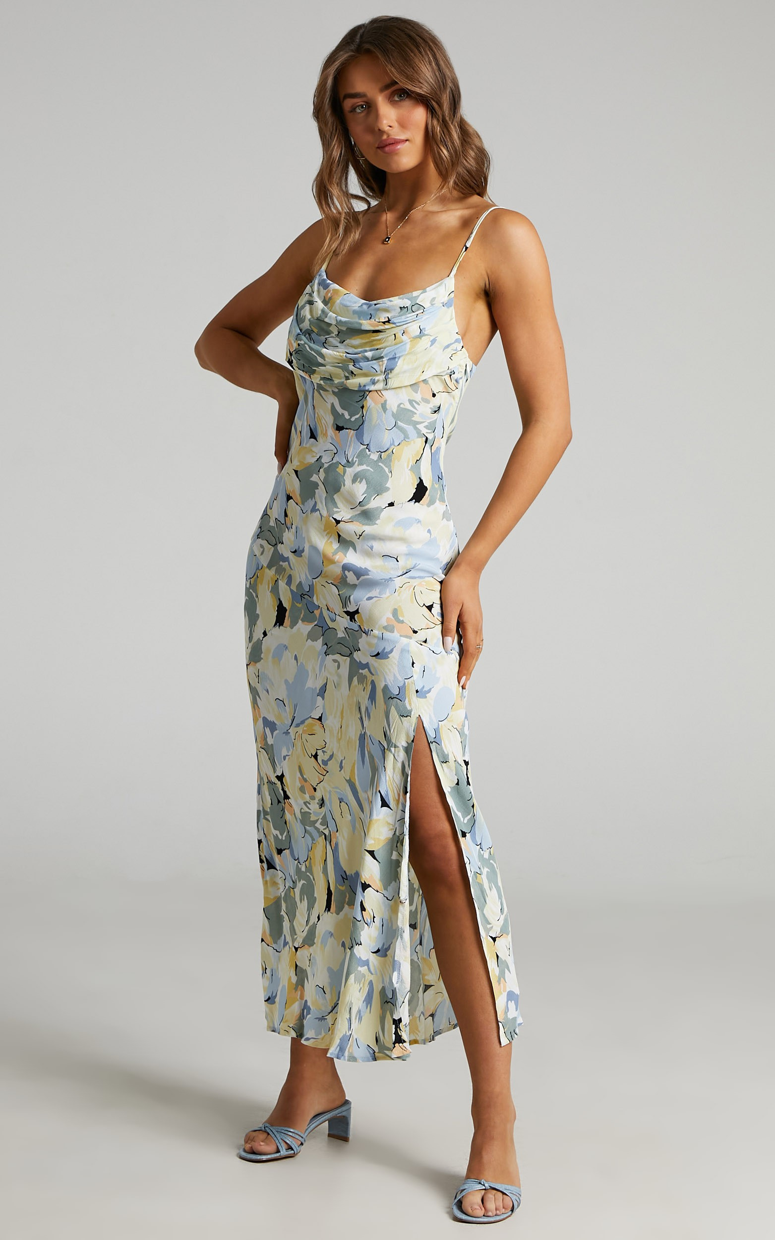 Lindie Midi Slip  Dress in Blue Foral | Showpo - deactived