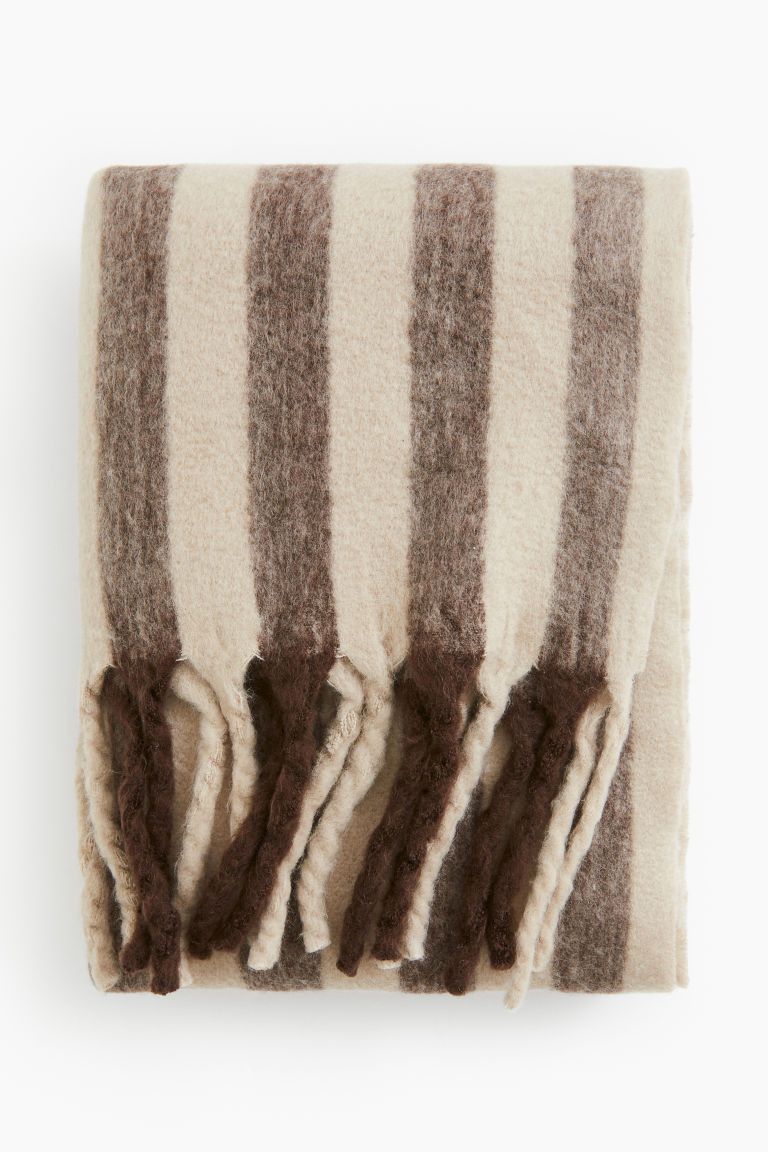 H & M - Patterned wool-blend blanket - Beige | H&M (UK, MY, IN, SG, PH, TW, HK)
