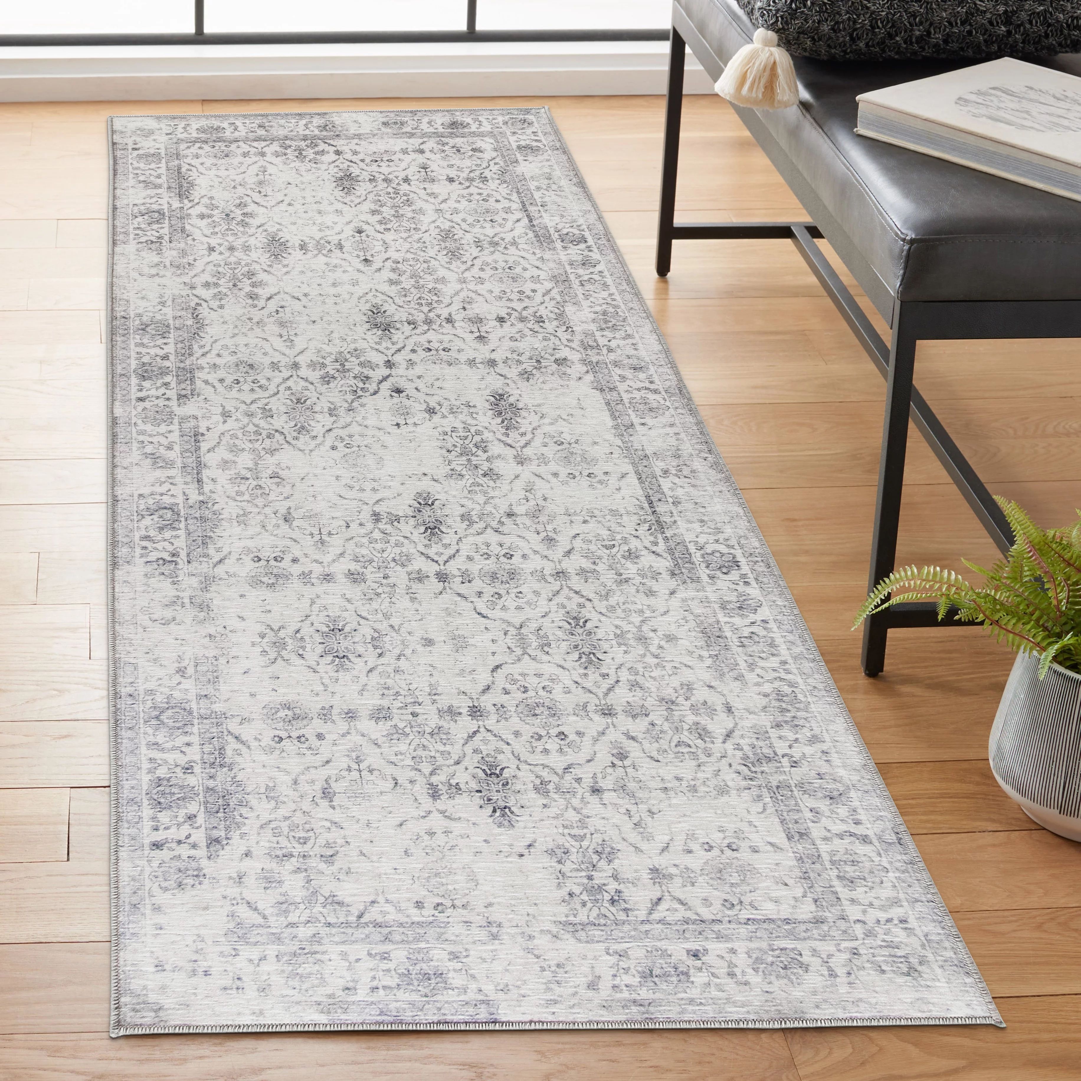 ReaLife Rugs Machine Washable Printed Vintage Distressed Trellis Ivory-Gray Eco-friendly Recycled... | Walmart (US)