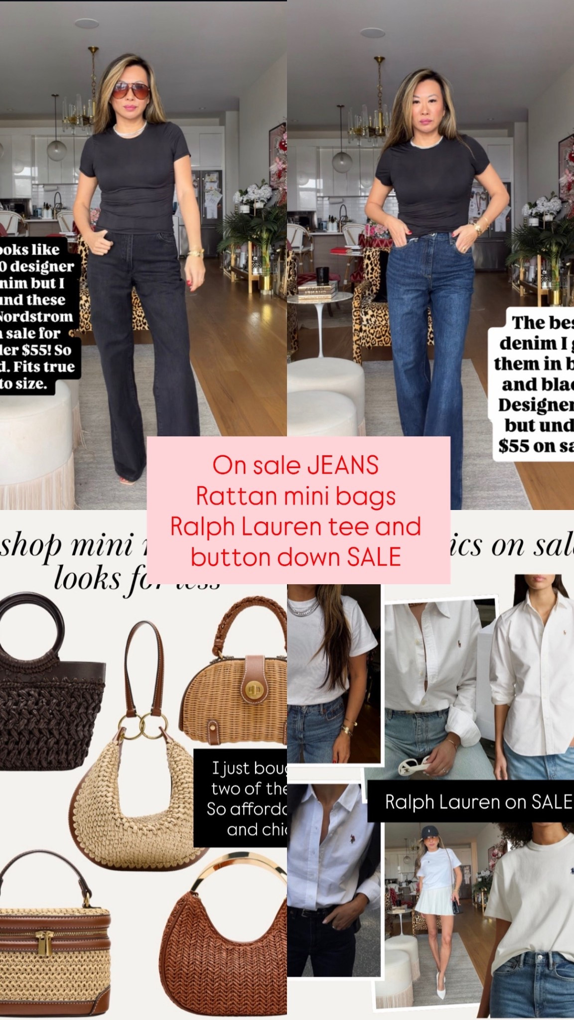 Best jeans on sale. True to size. I'm a 4. Rattan mini affordable bags from Zara. Ralph Lauren polo tee and button down sale. Size small 

#LTKSaleAlert #LTKootd