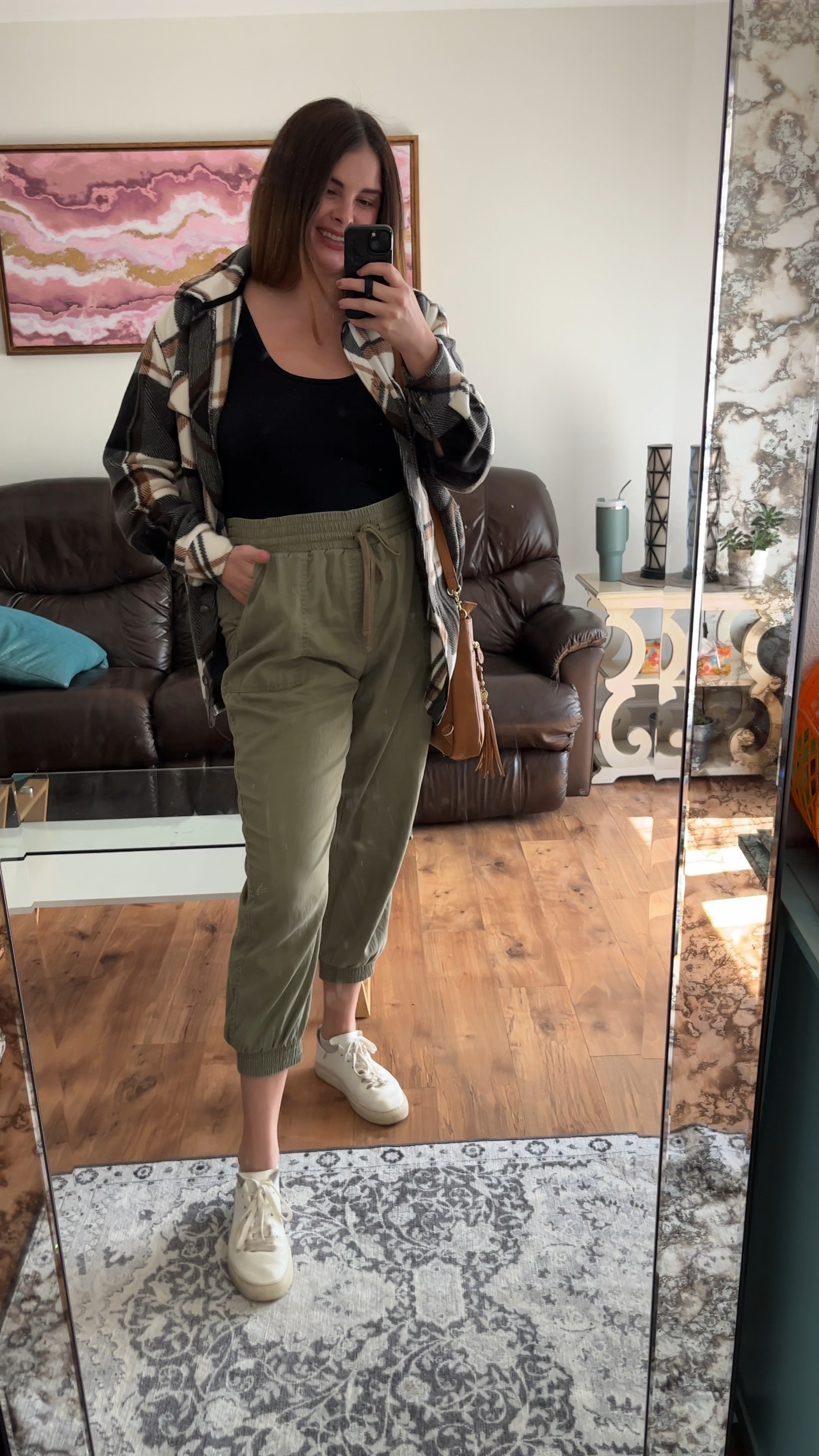 my fall uniform // fleece shacket, cargo drawstring high waisted ankle joggers, leather white sneakers and brown convertible crossbody backpack purse!  

#LTKfindsunder50 #LTKstyletip #LTKmidsize