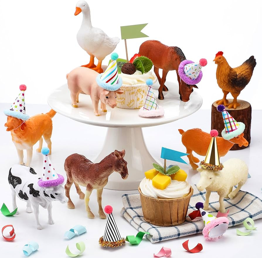 18 Pcs Farm Animal Birthday Party Decorations Mini Birthday Hat Animal Figure Model Cake Toppers ... | Amazon (US)