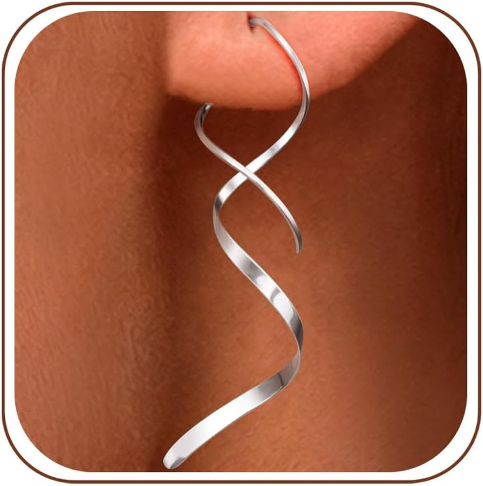 Handmade Spiral Threader Earrings Sterling Silver Hypoallergenic Twisted Pull Through Drop Dangle... | Amazon (US)