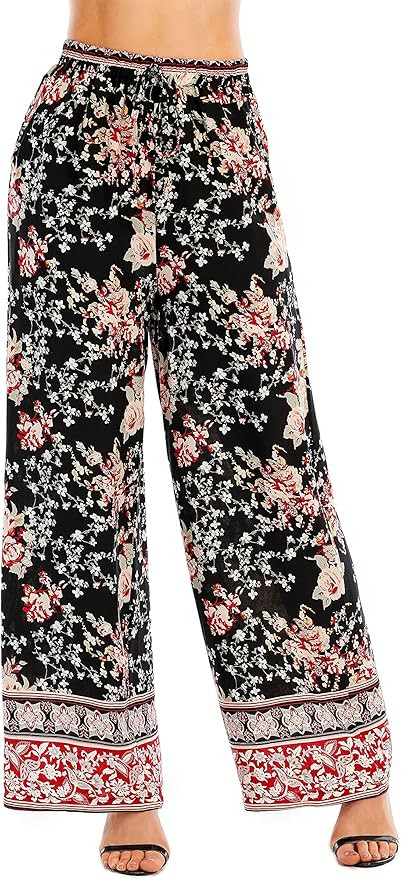 Love Welove Fashion Women's Summer Wide Leg Elastic High Waist Printed Boho Hippie Palazzo Pants ... | Amazon (US)