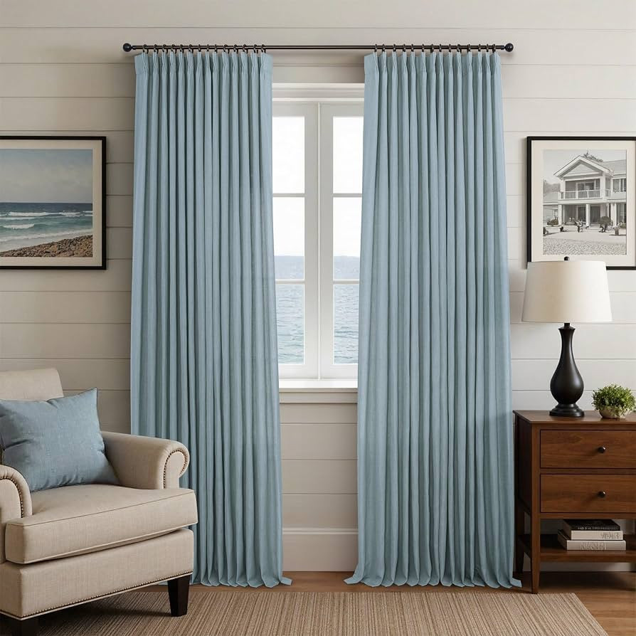 Custom Length 102 Inch Curtains for Living Room Bedroom Aesthetic Dusty Blue Pinch Pleated Linen ... | Amazon (US)